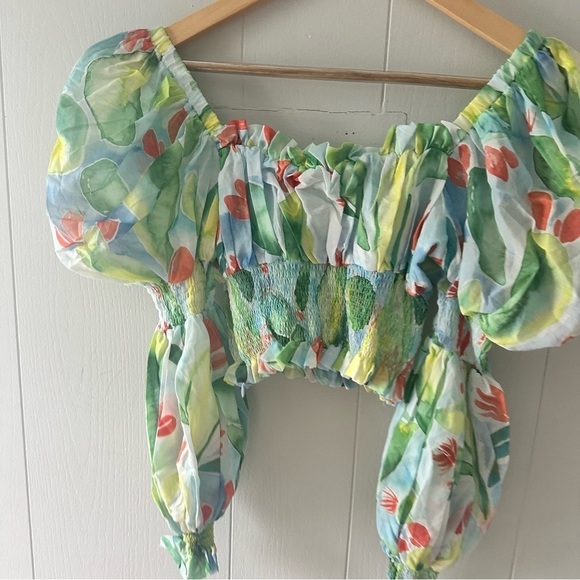 Charo Ruiz Ibiza Brisa Top NWT XS Long Sleeve Cropped Puff sleeve New Green Blue - Picture 11 of 15